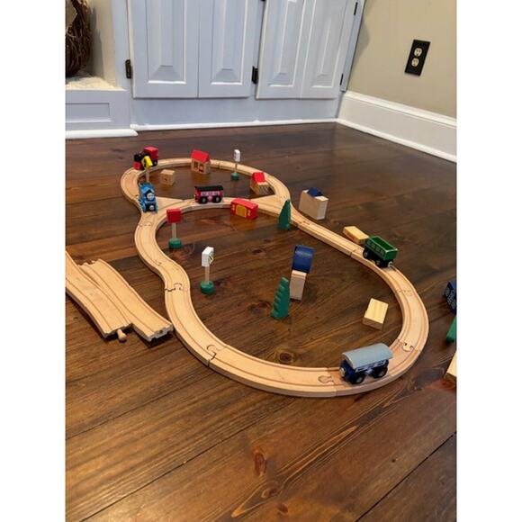 Pottery Barn Kids Other - Pottery Barn Kids 45 Piece Wooden Train Set Trains School Houses Trees